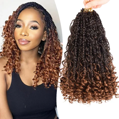 Miniatura 10 de Extensiones de cabello sintético de trenzas de ganchillo Goddess de 10 pulgadas para mujeres negras, 8 paquetes, 3 unidades, con rizos y rizos