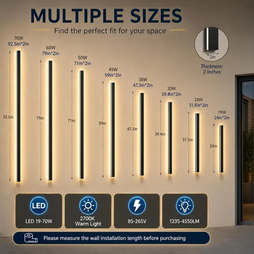 Miniatura 4 de Paquete de 2 luces de pared para exteriores de 39 pulgadas, montaje en pared, aplique moderno para exteriores, iluminación exterior lineal larga LED