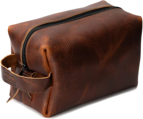 Main Street Forge Dopp Kit | Neceser de cuero de grano completo premium para hombres | Fabricado en Estados Unidos | Paquete de viaje para artículos