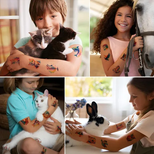 Miniatura 5 de 120 tatuajes temporales para niños, lindos tatuajes temporales de animales para niños y niñas, calcomanías de tatuajes falsos para regalos de fiesta