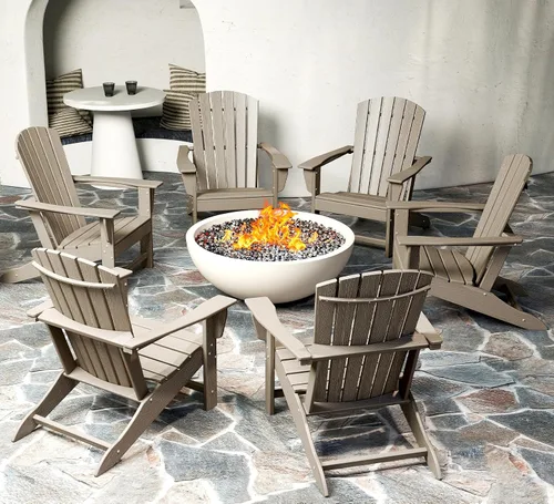 Miniatura 35 de BRIOPAWS - Juego de 2 sillas Adirondack Tamaño grande Silla para hoguera Plástico HDPE Para todo tipo de clima para terraza, al aire gris