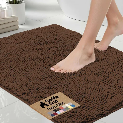 Miniatura 52 de Gorilla Grip - Tapete de baño afelpado, absorbente, peludo, de felpilla, para base de inodoro cuadrada, reverso de goma, suave, de microfibra, claro