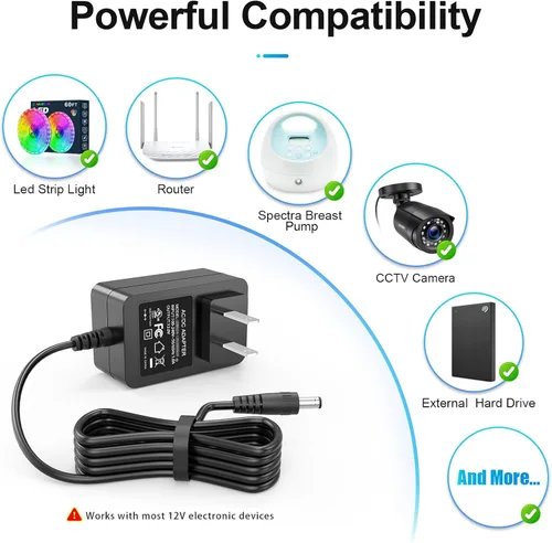 Miniatura 2 de Fuente de alimentación de 12 V CC Adaptador de corriente de 12 V 2A 0.217 * 0.098 in UL listado con 5 puntas for Yamaha Keyboard Power Supply