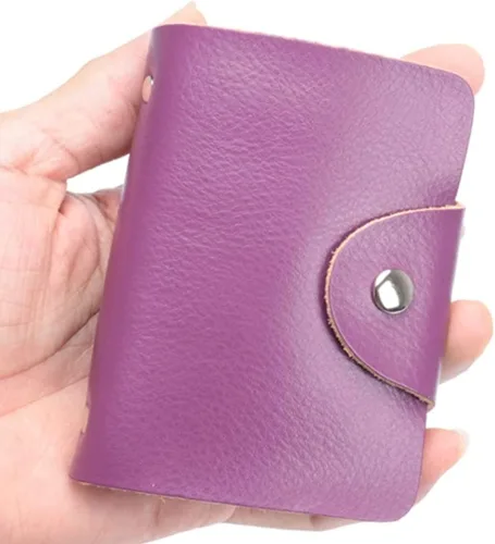 Miniatura 2 de YaJaMa Cartera para tarjetas de crédito, pequeña, de piel auténtica, 26 ranuras, para tarjetas, organizador para mujeres y hombres, Púrpura, Cartera