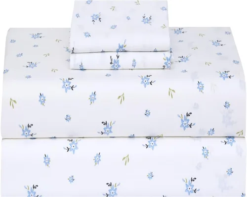 Miniatura 9 de Ruvanti - Juego de sábanas de 100 % algodón, juego de 4 piezas de cama, diseño floral, color azul, ropa de cama tamaño King, tela suave, Phulkari