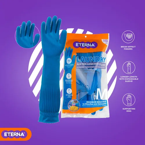 Miniatura 8 de ETERNA Guantes extra largos, guantes para limpieza de lavandería, cocina y hogar, efecto cepillo en los dedos, longitud más larga con funda