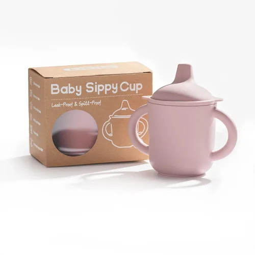 Miniatura 8 de Leeleelon® Vaso de silicona para bebés de 6 meses en adelante, 6 onzas, 100% a prueba de fugas para bebé con asas, silicona platino (azul Cambridge)