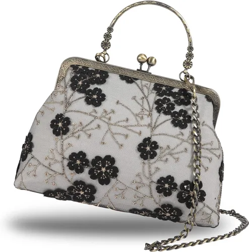 Miniatura 46 de Bolso floral con asa superior, bolso de noche Kiss Lock para mujer, bolso vintage