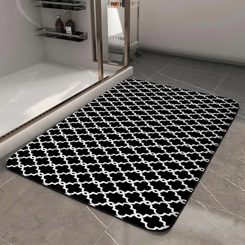 Miniatura 2 de JAWO Tapete de baño blanco y negro, de franela con enrejado marroquí, antideslizante, para cocina, ducha, bañera, fregadero, (16 x 24 pulgadas)