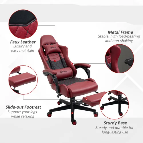 Miniatura 3 de Silla de juegos, silla ergonómica de escritorio para computadora con reposapiés, silla giratoria de altura ajustable, piel sintética y soporte