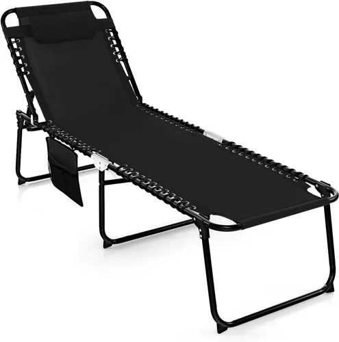 COSTWAY Tumbona plegable, tumbona plegable para piscina con respaldo ajustable de 4 posiciones, reposapiés de 2 posiciones y almohada suave, silla