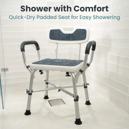 Miniatura 8 de PELEGON Silla de ducha para personas mayores y discapacitadas (450 libras) con reposabrazos y respaldo acolchados, asiento de ducha de altura