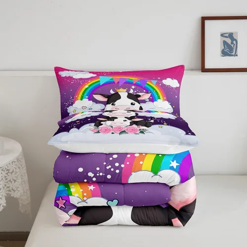 Miniatura 5 de Erosebridal Juego de edredón de animales tamaño individual, juego de ropa de cama de vaca lechera de dibujos animados para niños y niñas
