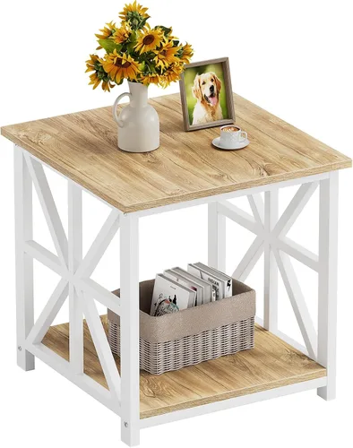 Miniatura 12 de GreenForest - Mesa de noche con estante de almacenamiento de 2 niveles, mesa auxiliar grande de 61 cm para sala de estar, mesita moderna para Negro