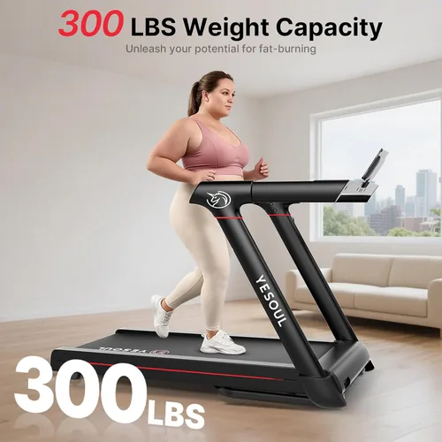 Miniatura 8 de YESOUL Treadmills for Home, 3.5HP Folding Treadmill with Handrail, 300 lbs Capacity, 18-Inch Wide Deck, Quiet Shock Absorption, LED Display &