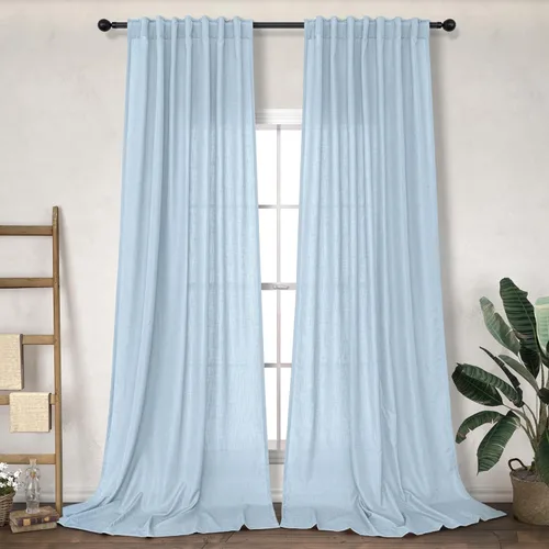 Miniatura 28 de Cortinas Largas de Lino de Lino 108 Pulgadas de Longitud para Sala de Estar 2 Paneles Bolsillo de Pestaña Trasera Cortinas Grandes para Ventana Saco