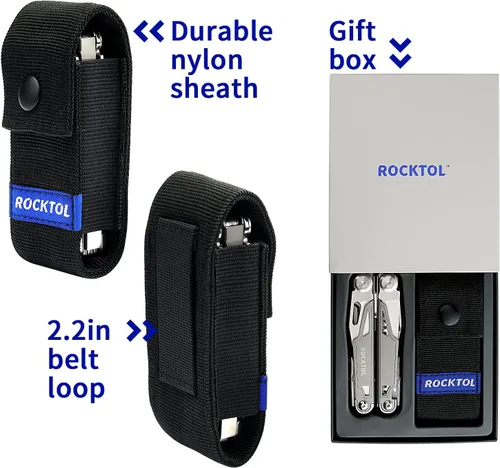 Miniatura 7 de ROCKTOL Multiherramienta, alicates multiherramienta 19 en 1 con mango chapado en titanio, bloqueo de seguridad, herramienta EDC ligera y funda