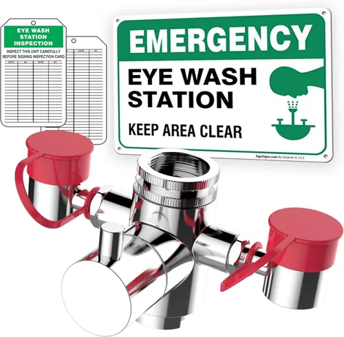 TidyFriend - Soporte de grifo de estación de lavado de ojos de emergencia, giratorio de 360°, cobre cromado con señal de seguridad, flujo alto de Red