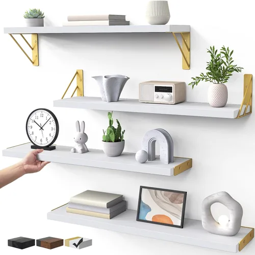 Miniatura 15 de BAYKA Estantes de pared para decoración de dormitorio, estante de pared flotante para almacenamiento en sala de estar y cocina, estantes de madera