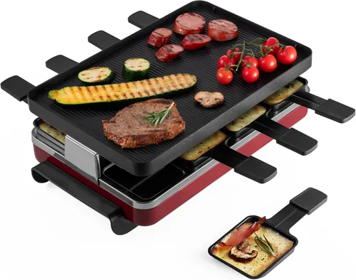 Swissmar - Parrilla para fiestas clásica de raclette para 8 personas con placa reversible de aluminio fundido antiadherente/crepe, parrilla Rojo