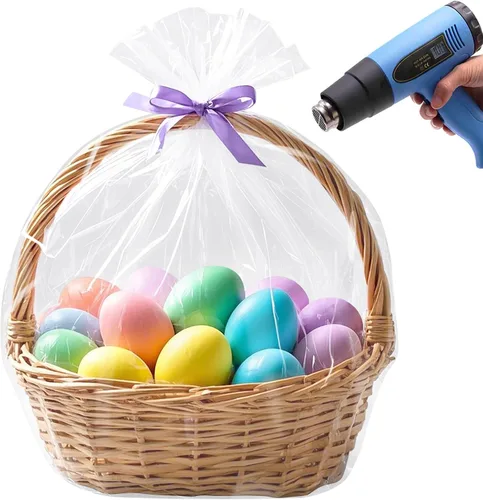 Morepack Bolsas retráctiles para cestas de regalo, 24 x 30 pulgadas, bolsas retráctiles de PVC transparente para regalo, paquete de 5