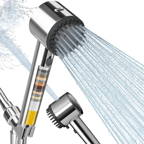 Miniatura 10 de Cobbe Cabezal de ducha LED filtrado con mano, cambio de color, cabezal de ducha de alta presión con filtro, cabezal de ducha de mano con rociador