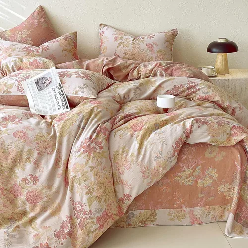 Miniatura 16 de Juego de funda de edredón blanca con estampado floral azul, juego de ropa de cama de algodón suave estilo bohemio, juego de ropa de cama estética