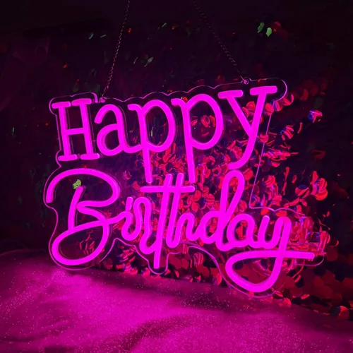 Miniatura 9 de Letrero de neón LED azul hielo de feliz cumpleaños, luz nocturna para decoración de pared, fiesta, dormitorio, habitación, bar, boda, hogar