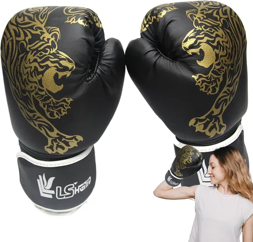 Miniatura 7 de LAFANDE Guantes de boxeo para hombres y mujeres, guantes de combate transpirables de Muay Thai Negro