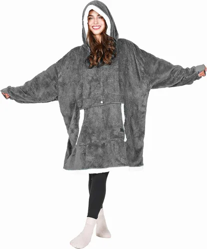 Miniatura 63 de Manta de tamaño grande de sherpa con capucha, cómoda, regalo para adultos, hombres, mujeres, adolescentes, esposa, novia, rojo