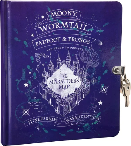Harry Potter Diario de mapa de Marauder para niños, cuaderno de diario con cerradura y llave con 216 páginas rayadas, con licencia oficial, regalo