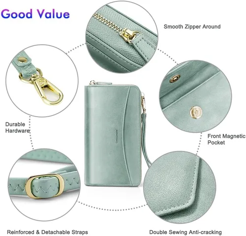 Miniatura 5 de nuoku Cartera RFID para mujer, bolso cruzado con cremallera alrededor de 2 correas