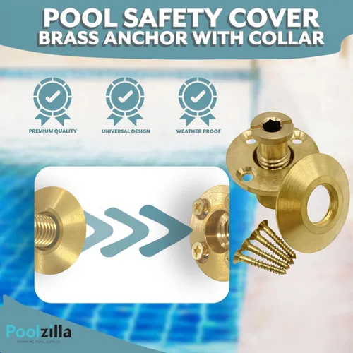 Miniatura 3 de Bargain Brass Poolzilla - Cubierta de seguridad para piscina, anclaje de latón con collar para cubiertas de madera, paquete de 25 unidades, ajuste