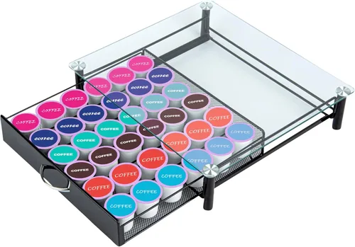 Miniatura 8 de Restaurantware Soporte para cápsulas de café de 15.16 x 13.58 x 3.35 pulgadas, organizador de cápsulas de café de hierro para 36 K-Cup, cajón