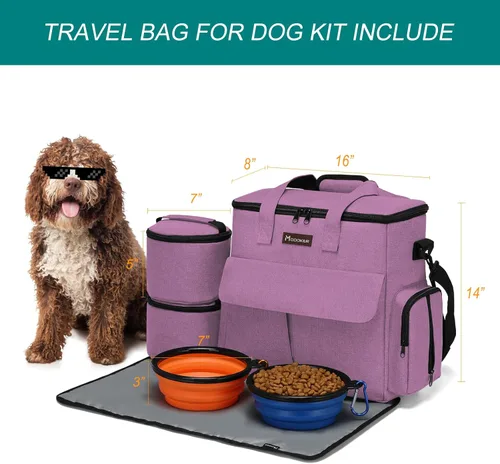 Miniatura 3 de Modoker Bolsa de comida para perros, juego de viaje aprobado por aerolíneas, organizador portátil de accesorios de pañales con 2 contenedores de Rosa