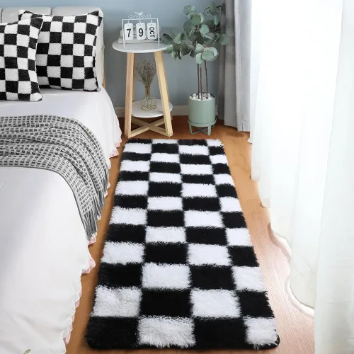 Miniatura 65 de KICMOR - Tapete a cuadros afelpado, peludo, mullido, color beige y blanco crema, pequeño, de 2 x 3 pies, para dormitorio, sala, junto a la cama