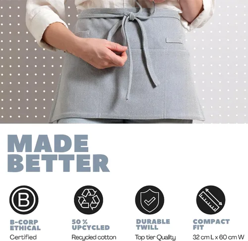 Miniatura 6 de MEEMA Delantal de cintura de chef de tela de algodón, lavable y transpirable, medio delantal para mujer con bolsillos y correas largas