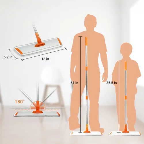 Miniatura 5 de Trapeador plano de microfibra húmedo-seco con mango ajustable de acero inoxidable de 51 pulgadas, 4 almohadillas reutilizables para trapear húmedo