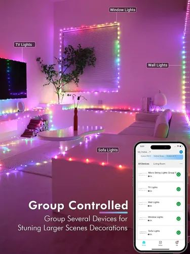 Miniatura 6 de BrizLabs Guirnalda de luces inteligentes, 66 pies, 200 luces LED WiFi 4 de julio, control de aplicación, regulable, luz roja, blanca, azul, 200 LED