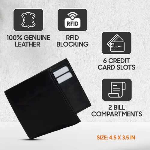 Miniatura 4 de ADAMONDE Cartera 100% piel auténtica, Negro