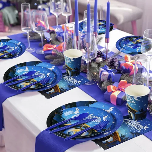 Miniatura 5 de Suministros para fiestas de Navidad, juego de platos y servilletas de Navidad, platos de papel desechables de Jesús para la noche santa de Jesús