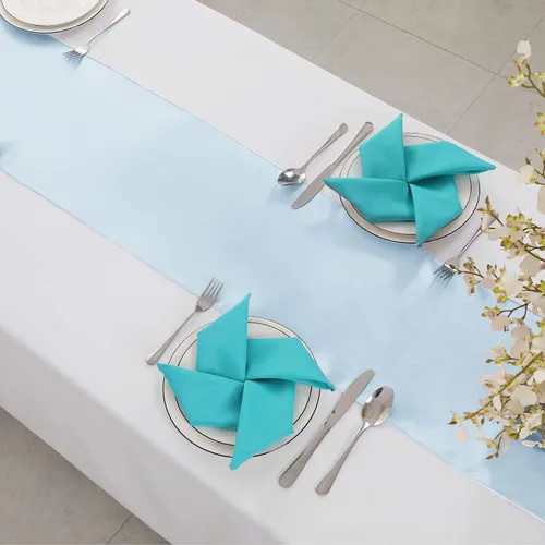 Miniatura 4 de Horbaunal - Juego de 12 caminos de mesa de satén azul claro de 12 x 108 pulgadas, caminos de mesa suaves para bodas, banquetes, fiestas de cumpleaños