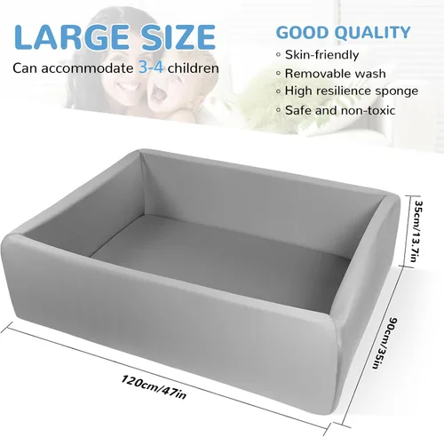 Miniatura 2 de Piscina de bolas de espuma para niños pequeños, piscina rectangular de 47 pulgadas para niños, piscina de bolas suave tamaño grande, regalo ideal