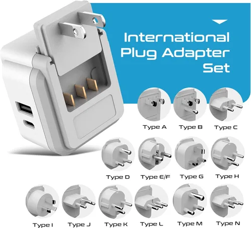 Miniatura 3 de Ceptics Adaptador de Enchufe de Corriente Internacional Juego de Viaje, 20W PD y QC, USB Dual Seguro y USB-C 3.1A - 2 Tomas de EE.UU. - Compacto