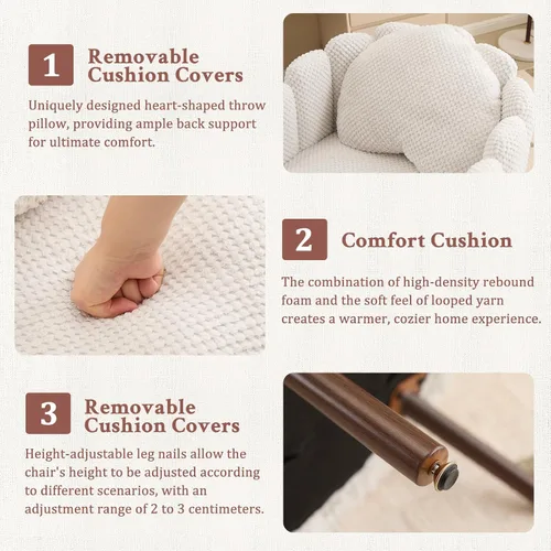 Miniatura 5 de Furniliving Silla de tocador beige, silla de terciopelo para sala de estar, sillas de concha con patas de madera, silla de maquillaje