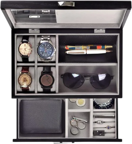 Miniatura 2 de Executive SAWYER - Organizador de caja de almacenamiento de madera negra para hombre (negro)
