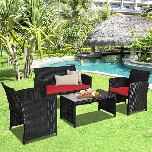 Miniatura 7 de DORTALA Juego de muebles de mimbre para patio de 4 piezas, sofás de ratán para exteriores con juegos de bistró con mesa auxiliar para patio, balcón