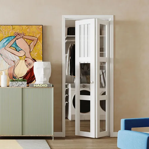 Miniatura 27 de BARNER HOME Puerta plegable, puerta de armario de cristal transparente de 3 lites, para apertura de 48 x 80 pulgadas, puertas plegables con kits