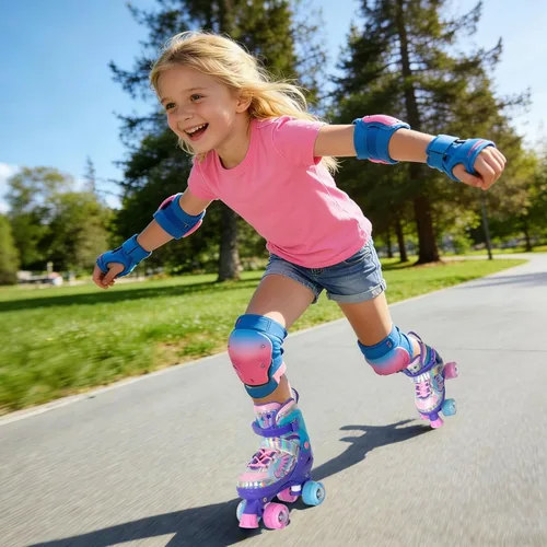 Miniatura 6 de Nattork Patines de Ruedas para Niñas y Niños, Patines Cuádruples de 4 Tamaños Ajustables con Diseño de Mariposa y Flor con Todas las Ruedas