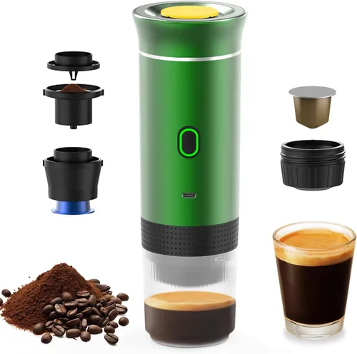 Miniatura 10 de Decdeal Cafetera inalámbrica para el coche, hogar, viajes, cafetera eléctrica 3 en 1, funciona con cápsulas y café molido de 15 bares, mini cafetera
